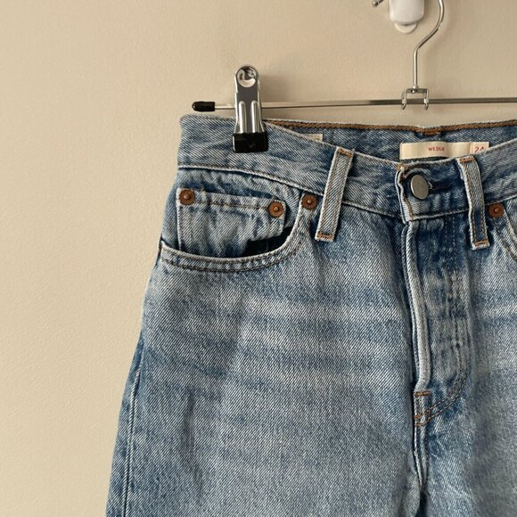 Levi's Wedgie Icon Fit High Rise Denim Casual Straight Leg Jeans Shut Up Blue 24 - Picture 5 of 11